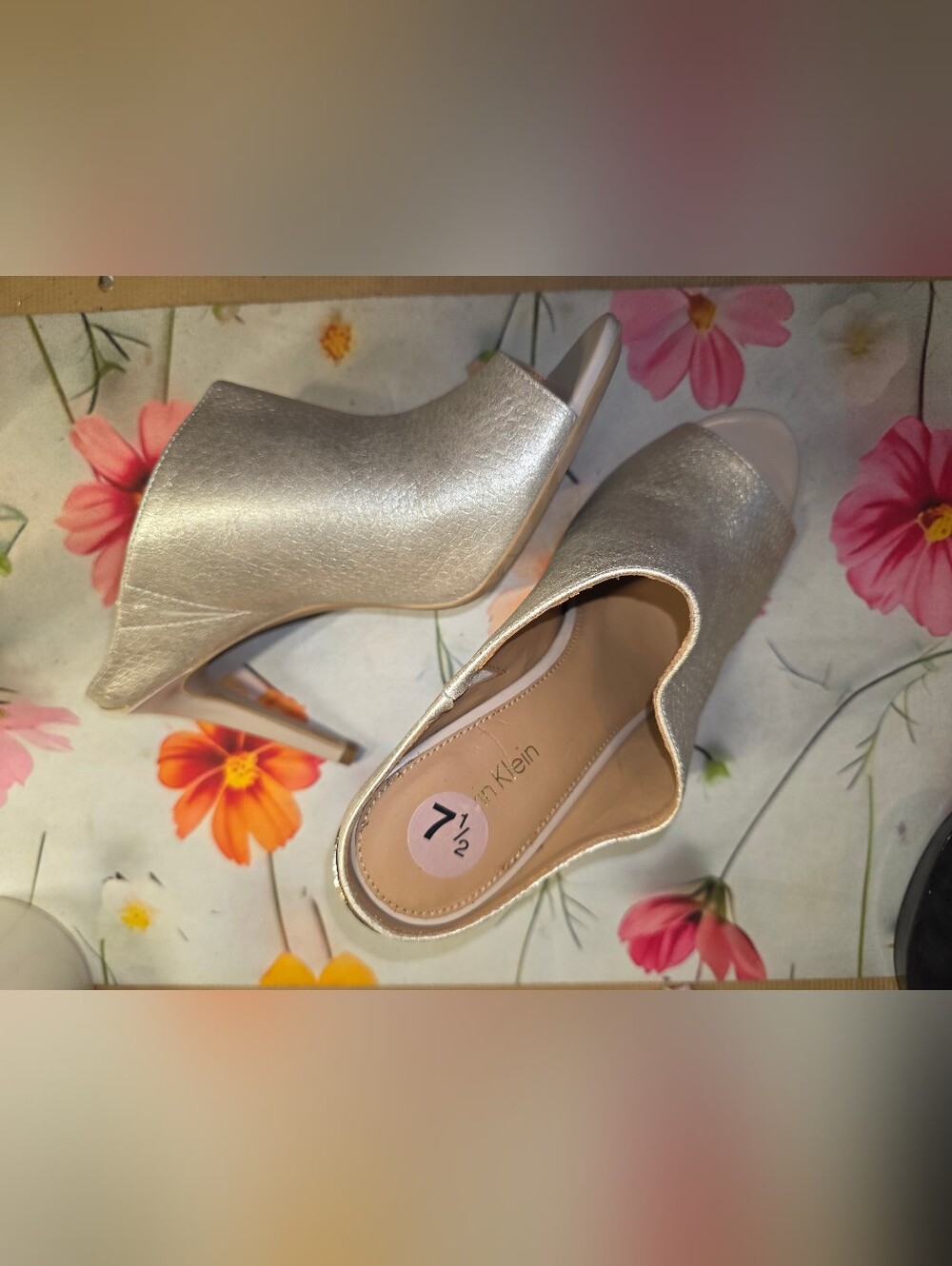 Calvin Klein Metallic Gold Peep-Toe High Heel Mule - Women